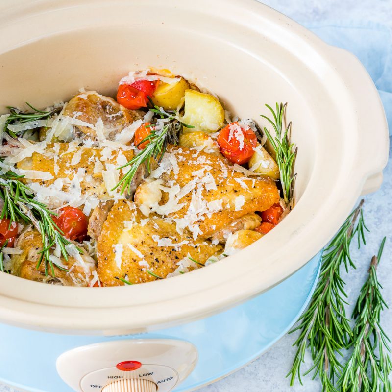 Slow Cooker Garlic Parmesan Chicken + New Potatoes for Clean Eats