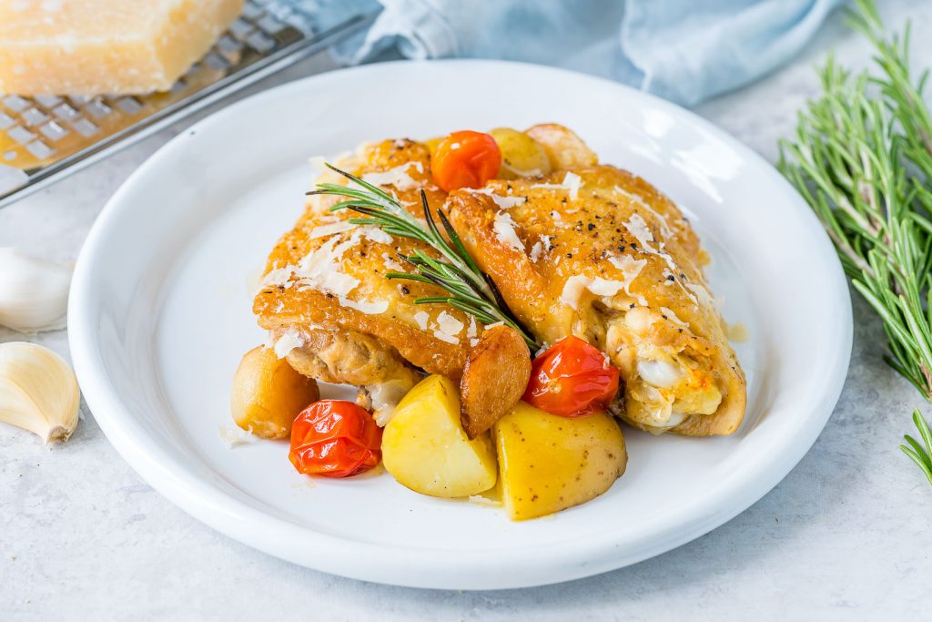 Healthy Slow Cooker Garlic Parmesan Chicken + New Potatoes