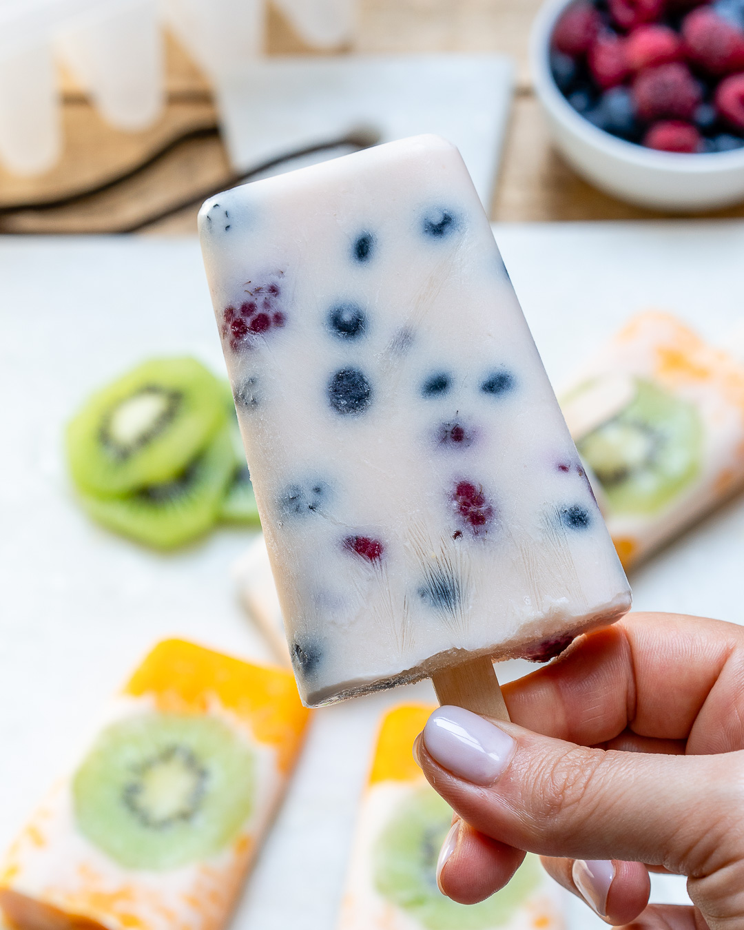 Frozen Yogurt Fruit Pops with Kiwi and Berries