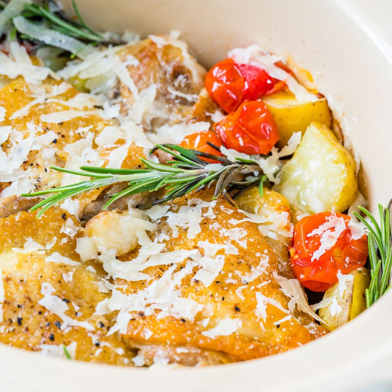 Slow Cooker Garlic Parmesan Chicken + New Potatoes for Clean Eats
