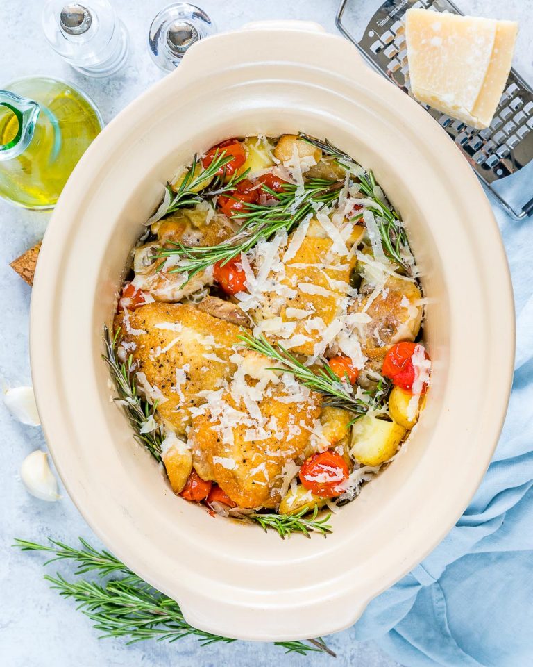 Slow Cooker Garlic Parmesan Chicken + New Potatoes for Clean Eats