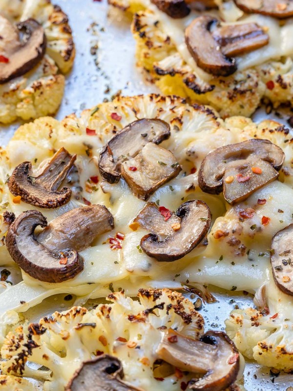 Baked Cheesy Cauliflower Mushroom Steaks by Rachel Maser