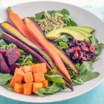 Clean Roasted Root Veggie Salad with Avocado and Homemade Creamy Garlic Dressing