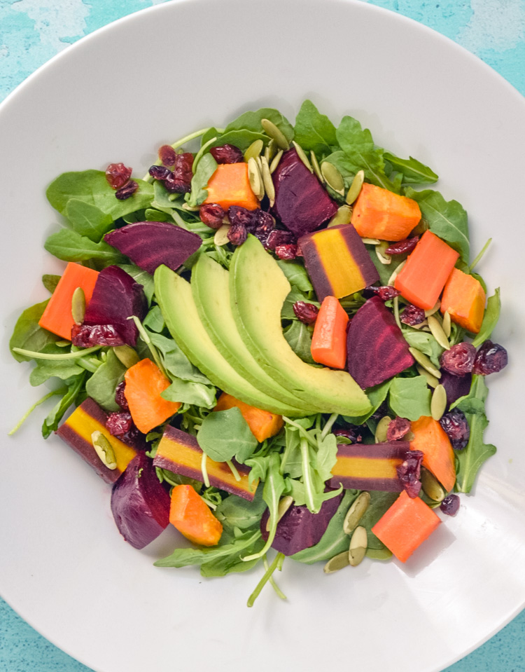 Healthy Roasted Vegetables Salad with Dressing