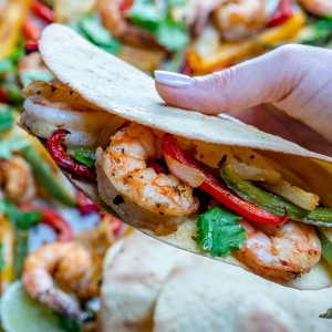 Sheet-Pan Pineapple + Shrimp Fajitas by Rachel Maser