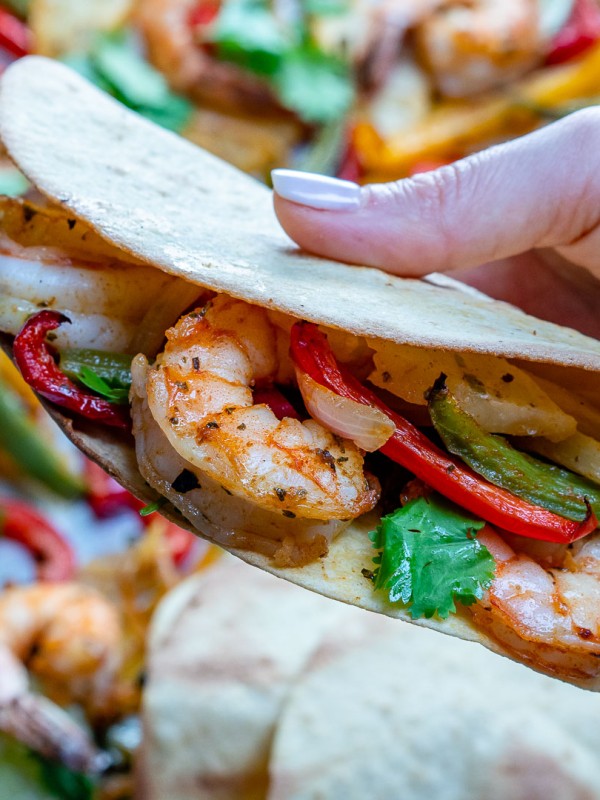 Sheet-Pan Pineapple + Shrimp Fajitas by Rachel Maser