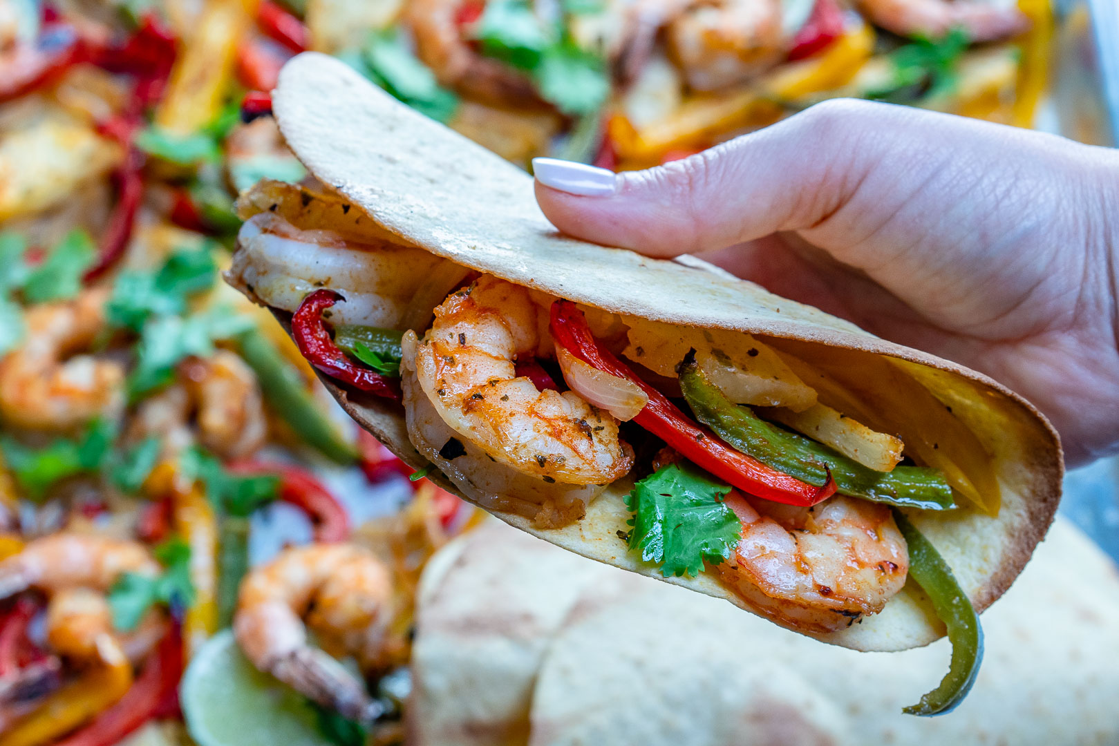 Sheet-Pan Pineapple + Shrimp Fajitas by Rachel Maser