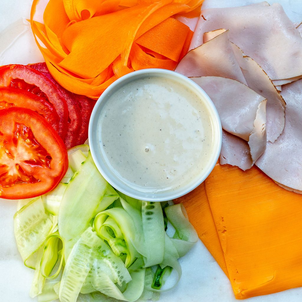 Skinny Turkey Wraps + Creamy Tahini Sauce for Light Clean Eating