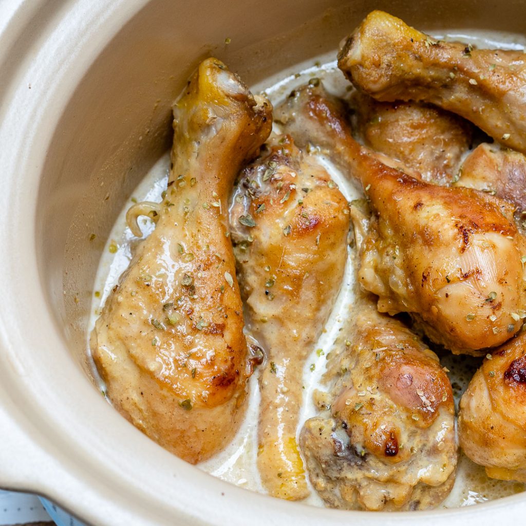 These Crockpot Maple + Mustard Chicken Drumsticks are INSANELY Good