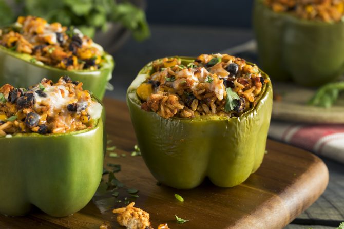 Turkey + Rice Fiesta Stuffed Bell Peppers for Clean Eating Meal Prep ...