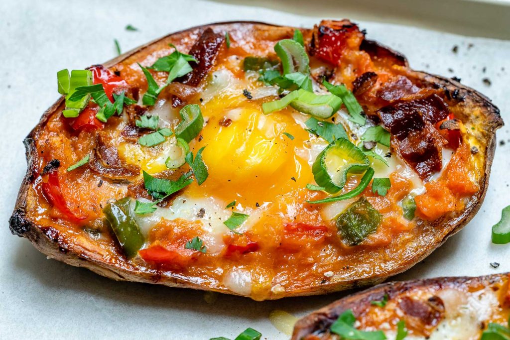 Twice Baked Stuffed Sweet Potatoes With Bacon And Eggs For Clean Eats Clean Food Crush