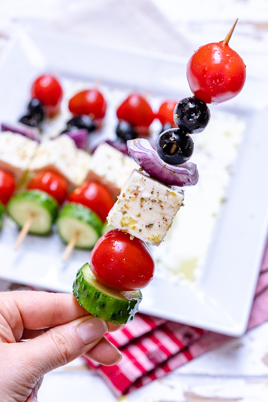 Greek Salad Skewers (Party Favorite!) - Little Broken