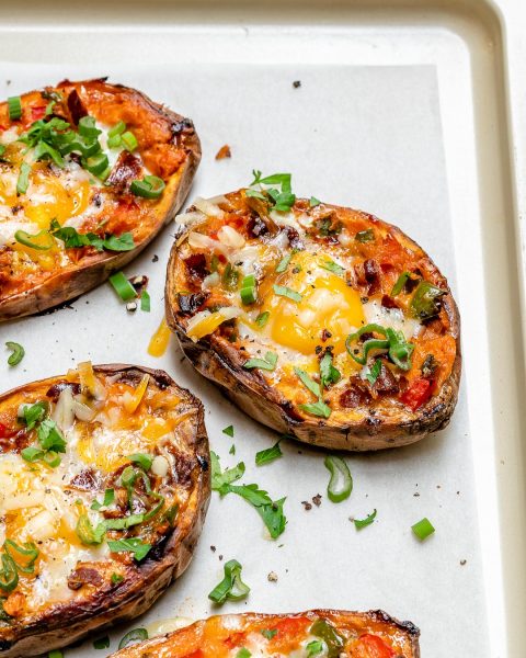 Twice Baked Stuffed Sweet Potatoes with Bacon and Eggs for Clean Eats ...