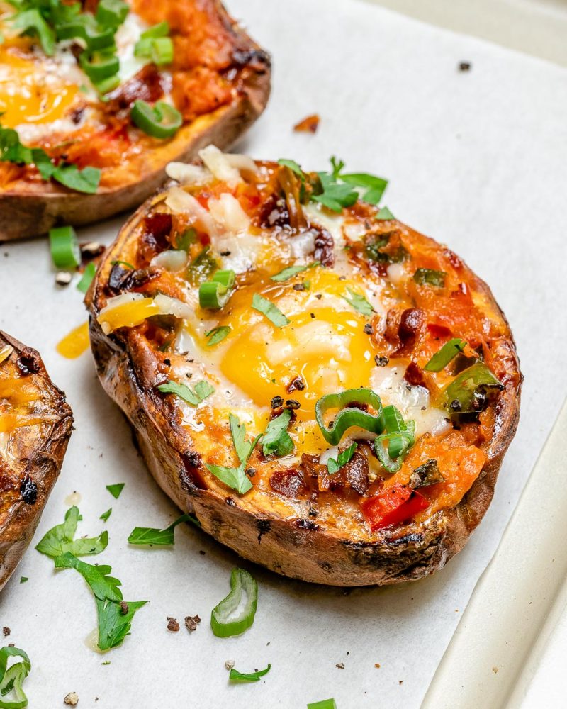 Twice Baked Stuffed Sweet Potatoes with Bacon and Eggs for Clean Eats ...