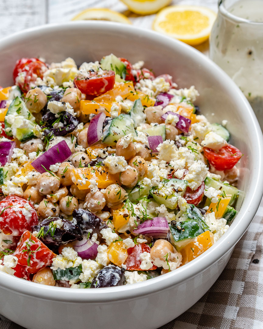 Greek Chickpea Salad with Tzatziki Dressing