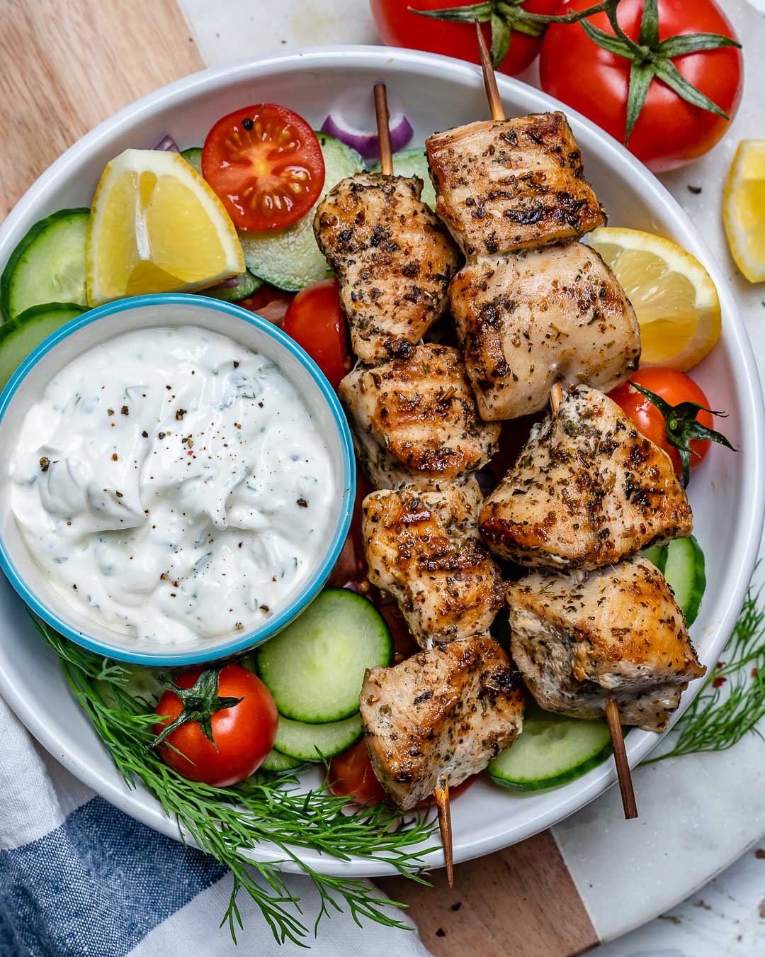 Grilled Chicken Skewers + Homemade Tzatziki