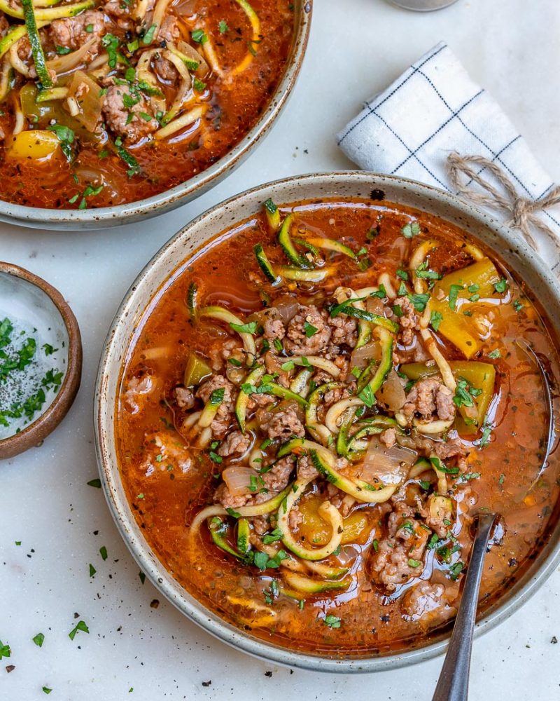 Zucchini Noodle Beef Lasagna Soup for Clean Eats! | Clean Food Crush