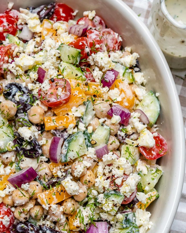 Greek Chickpea Salad + Tzatziki Dressing for a PlantBased Protein
