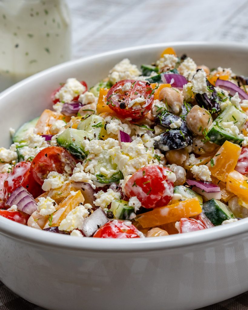 Greek Chickpea Salad + Tzatziki Dressing for a PlantBased Protein