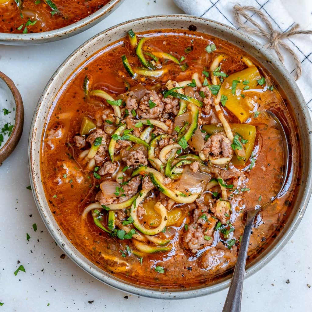 Zucchini Noodle Beef Lasagna Soup for Clean Eats! | Clean Food Crush