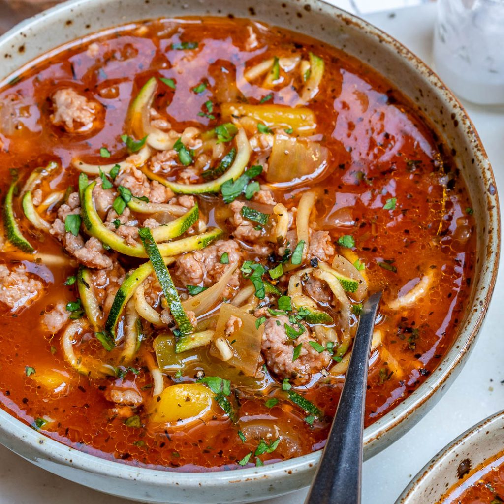 Zucchini Noodle Beef Lasagna Soup for Clean Eats! | Clean Food Crush