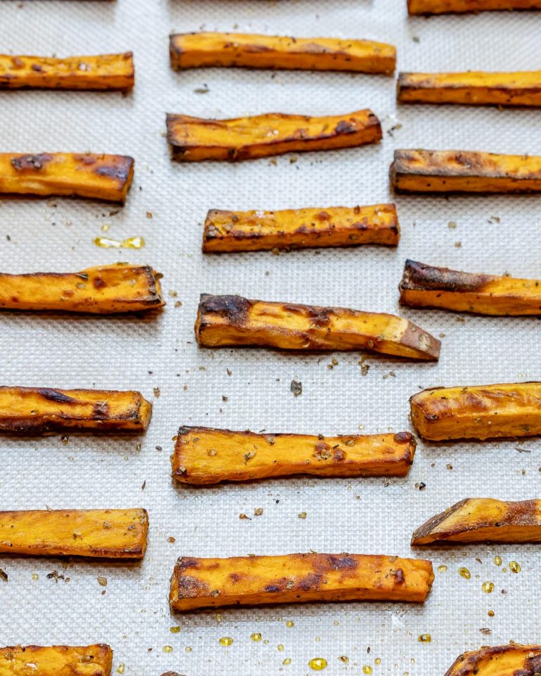 Satisfy Your Cravings with these Baked Sweet Potato Fries + Ranch Dip! Clean Food Crush