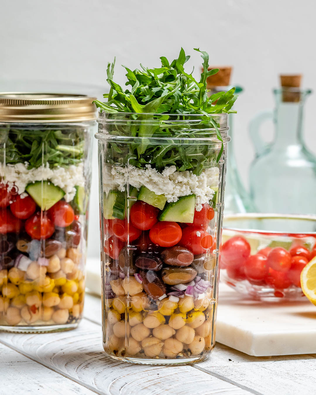 Mason Jar Chickpea Greek Salads Make Clean Eating Meal Prep Fun!