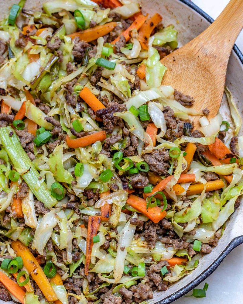 This HEALTHY Unstuffed Beef Egg Roll Stir Fry is Clean Eating Friendly