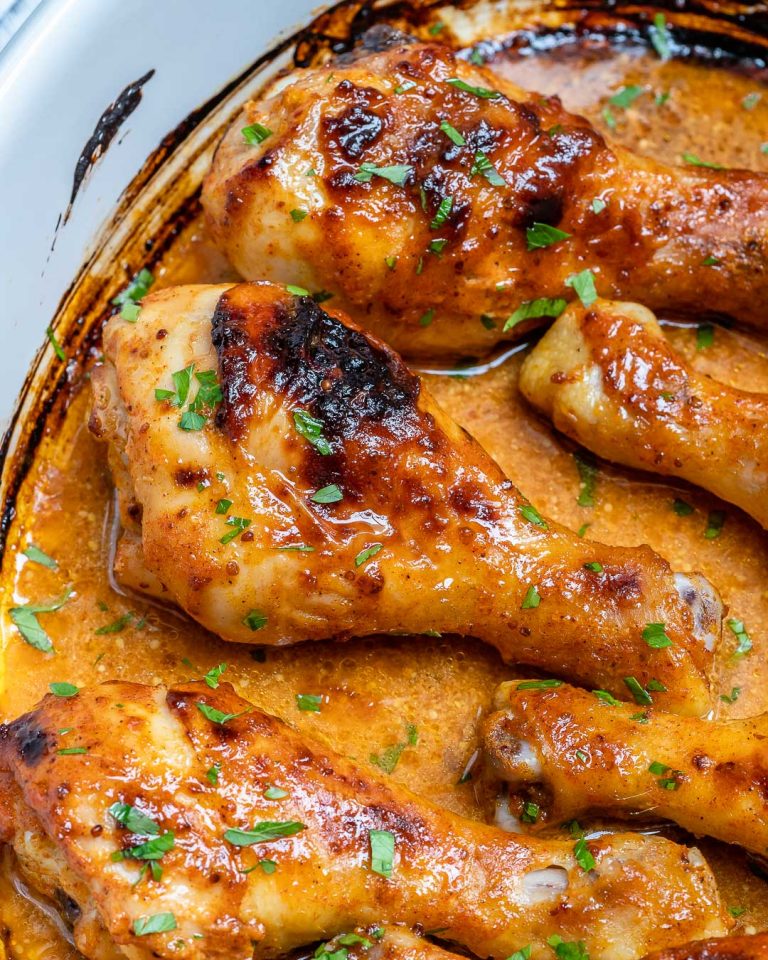 These Honey Mustard Baked Chicken Drumsticks are AMAZING! | Clean Food ...