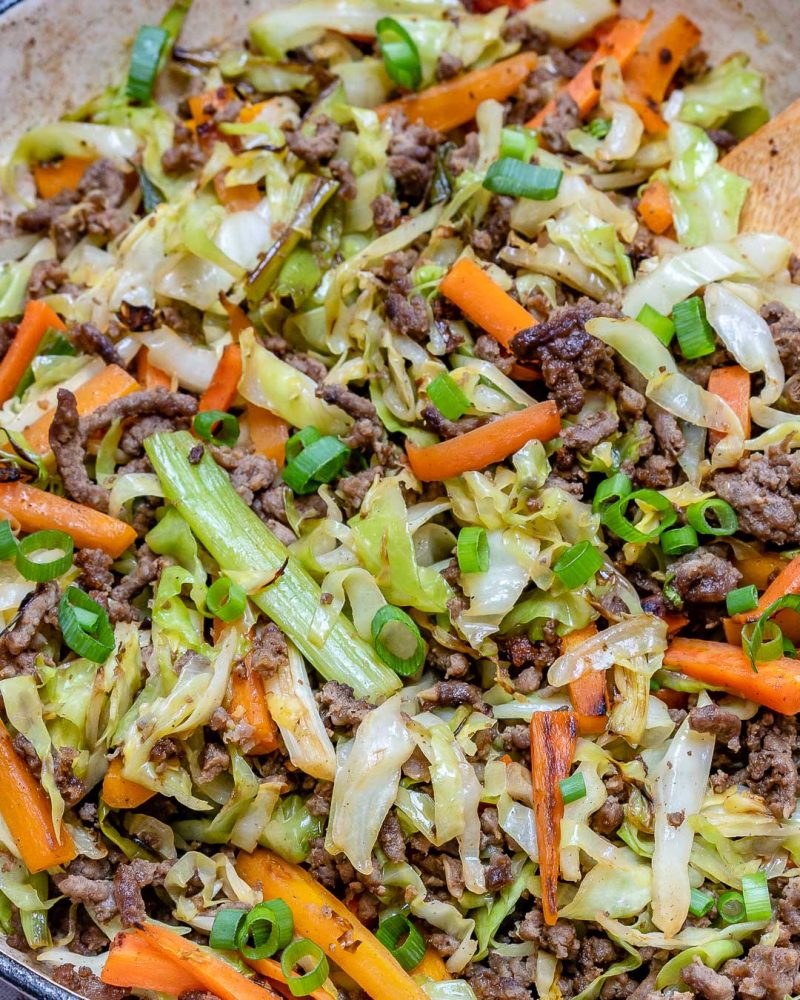 This HEALTHY Unstuffed Beef Egg Roll Stir Fry is Clean Eating Friendly
