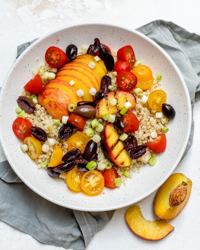 Grilled Peach Quinoa Salad with Homemade Balsamic Vinaigrette Clean
