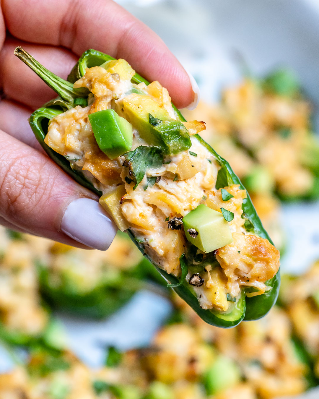 Buffalo-Lime Chicken Stuffed Anaheim Peppers