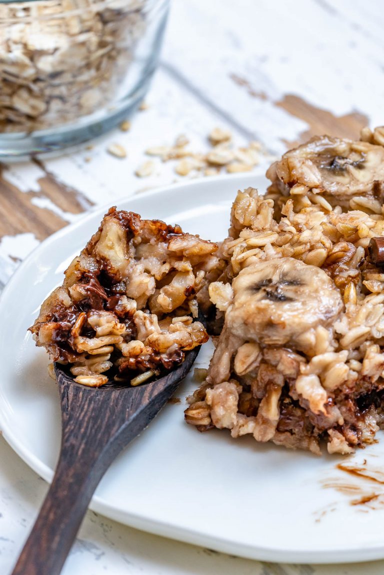 Chocolate Chip Banana Baked Oatmeal for Cozy Mornings! Clean Food Crush