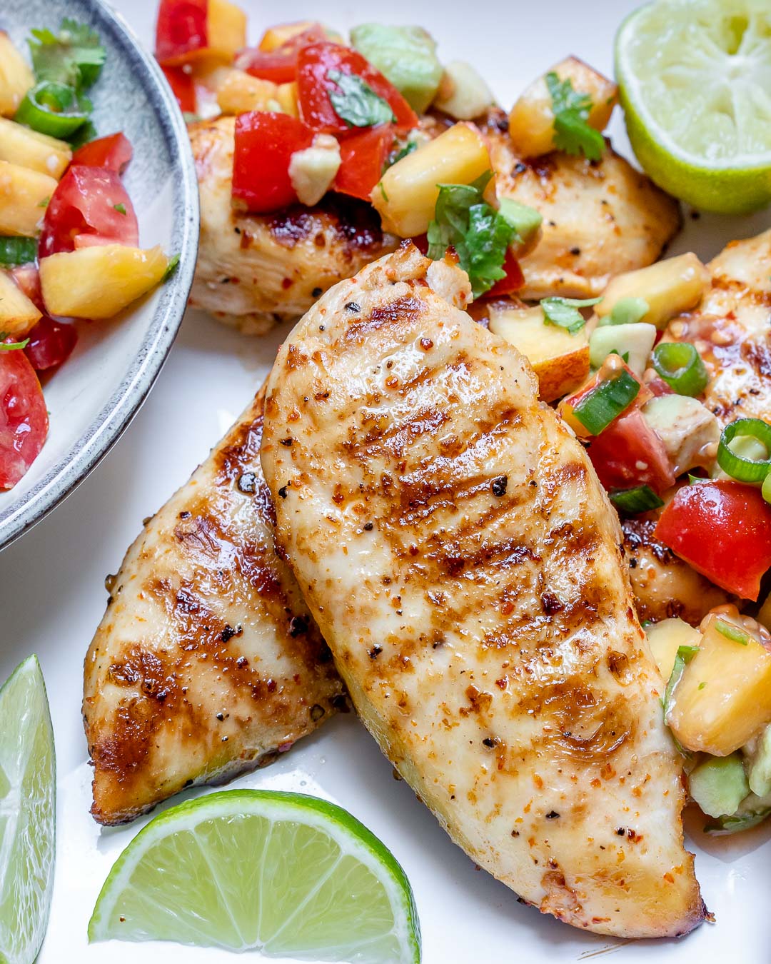 This Grilled Lime Chicken + Fresh Peach Salsa Recipe is Fantastic!