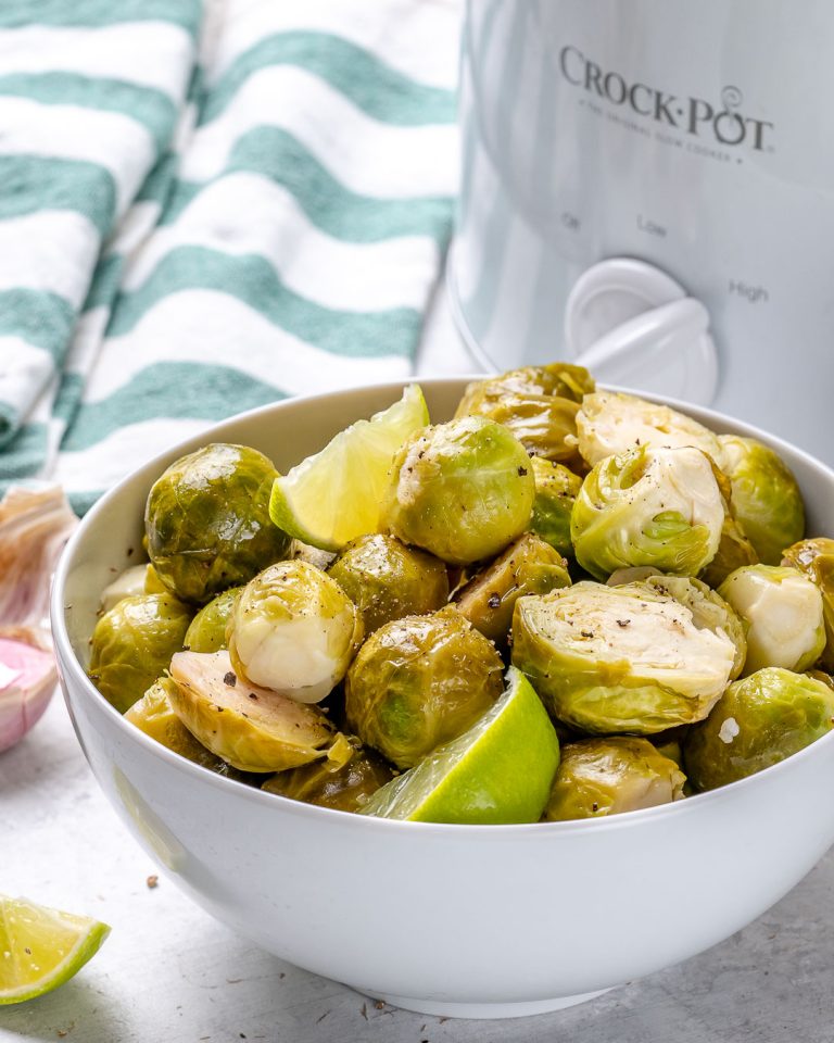 Super Easy Crockpot Garlic Lime Brussels Sprouts! Clean Food Crush