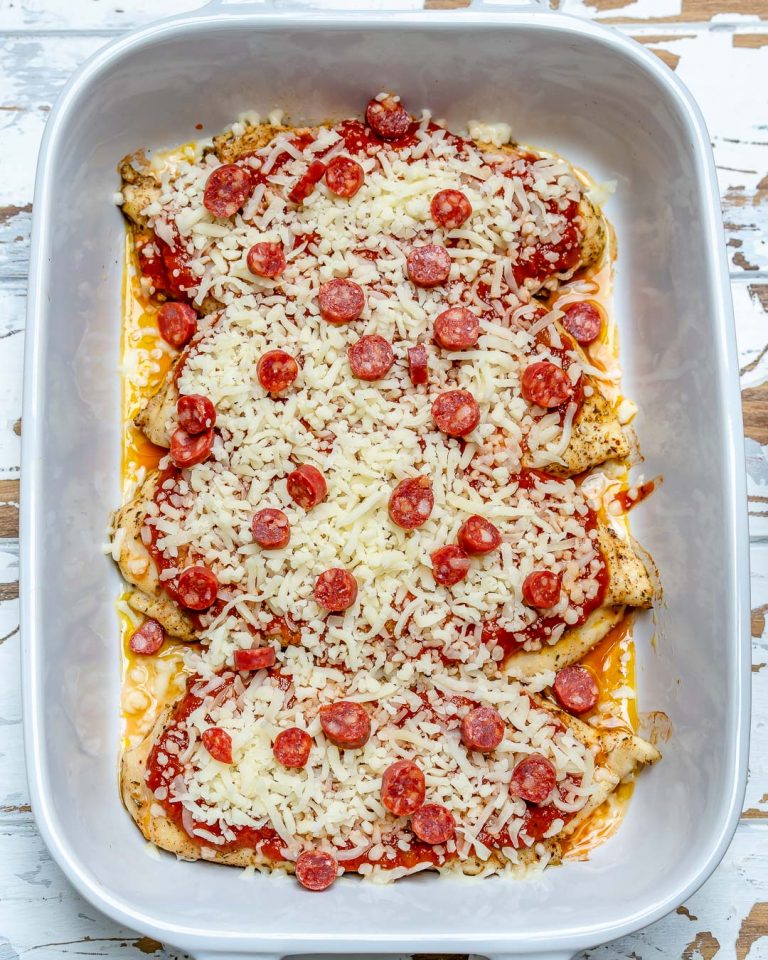 Pizza Chicken Bake for a Crowd Pleasing LowCarb Dinner Idea! Clean
