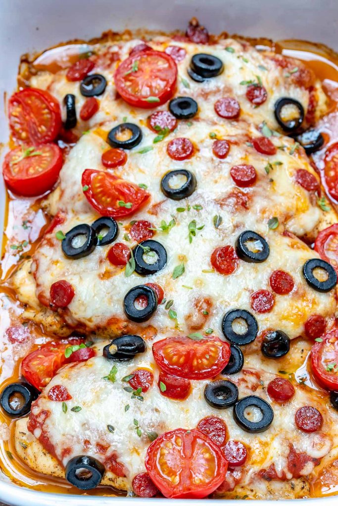 Pizza Chicken Bake for a Crowd Pleasing Low-Carb Dinner Idea! | Clean