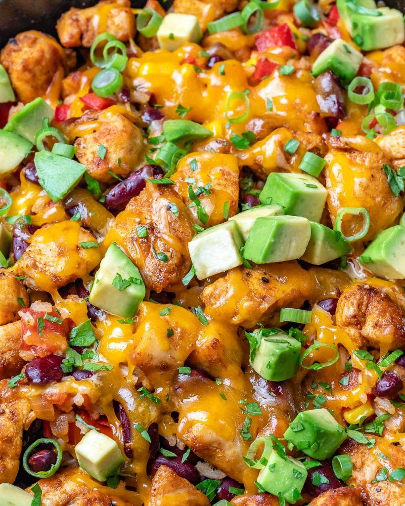 Super Delicious Mexican Inspired Chicken + Rice Skillet! Clean Food Crush