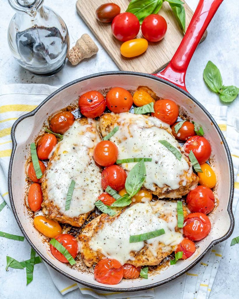 Chicken Caprese Skillet for a Beautiful Clean Eating Dinner Idea!