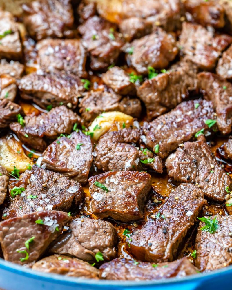 Crushed Garlic Butter Steak Bites | Clean Food Crush