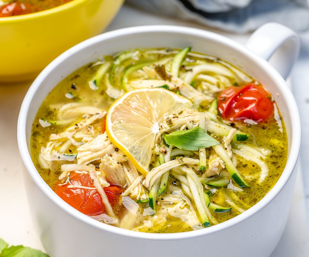 Pesto Chicken Zoodle Soup