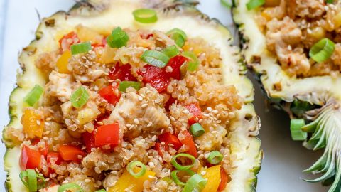 Pineapple chicken bowls; Pineapple chicken stuffed pineapples.