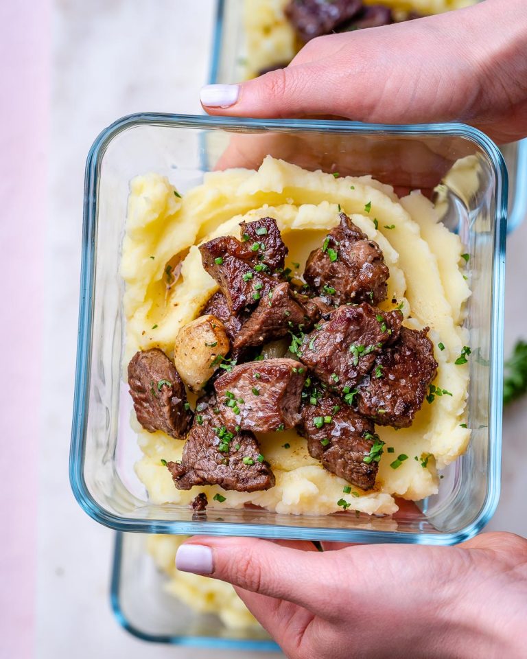 Garlic Butter Steak Bites with Mashed Potatoes for Meal Prep Clean Food Crush
