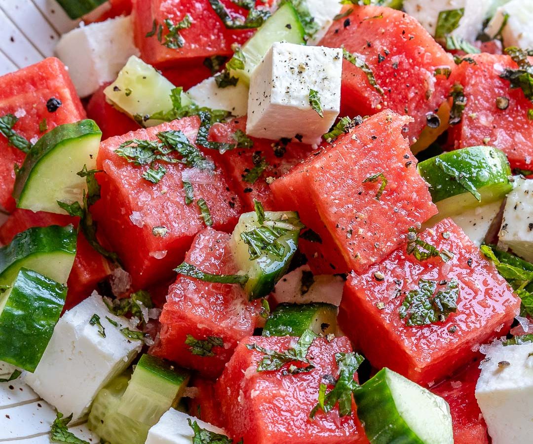 SIMPLE Watermelon + Cucumber + Feta Salad