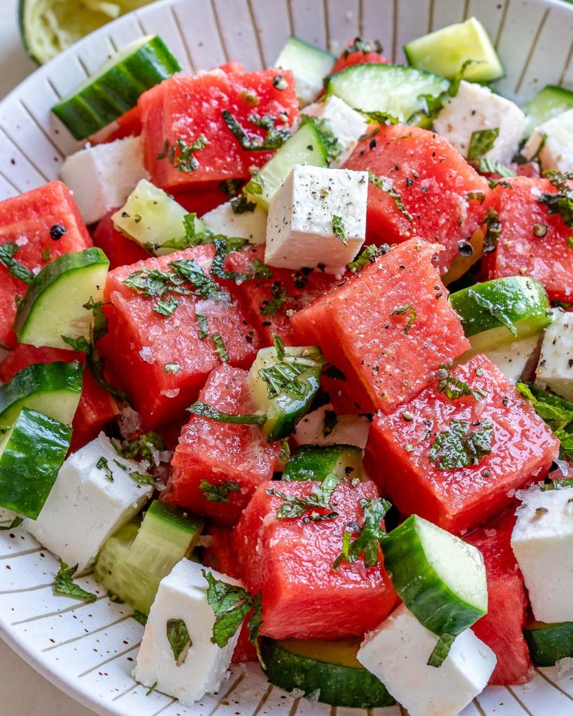 SIMPLE Watermelon + Cucumber + Feta Salad | Clean Food Crush