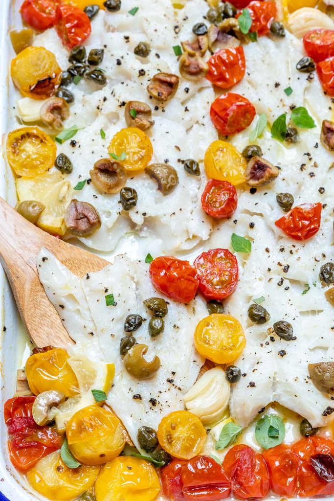 Super Quick Cod + Cherry Tomato Bake