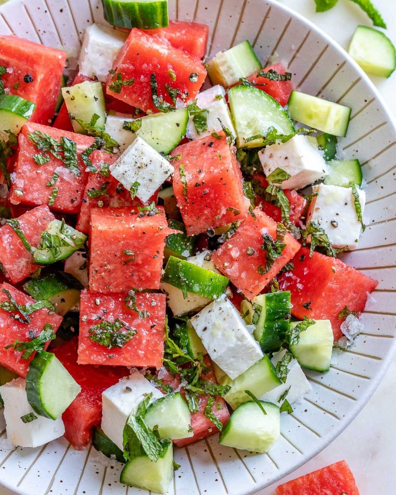 SIMPLE Watermelon + Cucumber + Feta Salad | Clean Food Crush