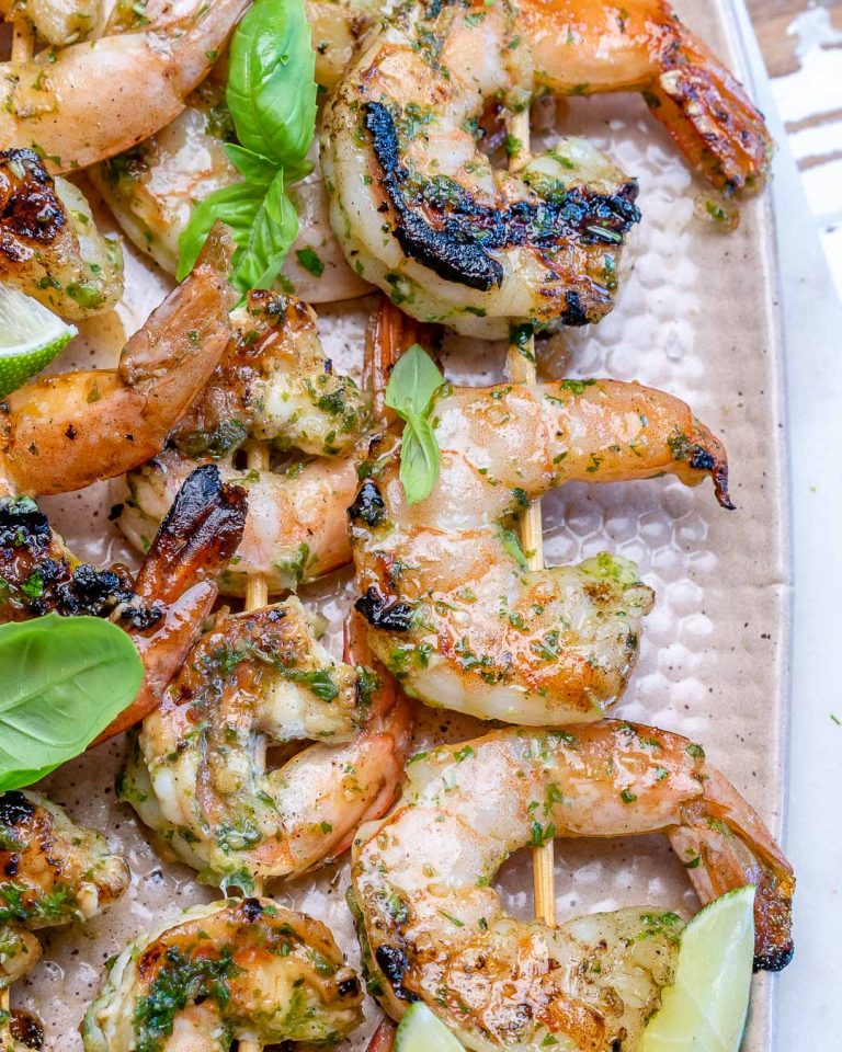 Grilled Garlic Herb Shrimp Skewers | Clean Food Crush