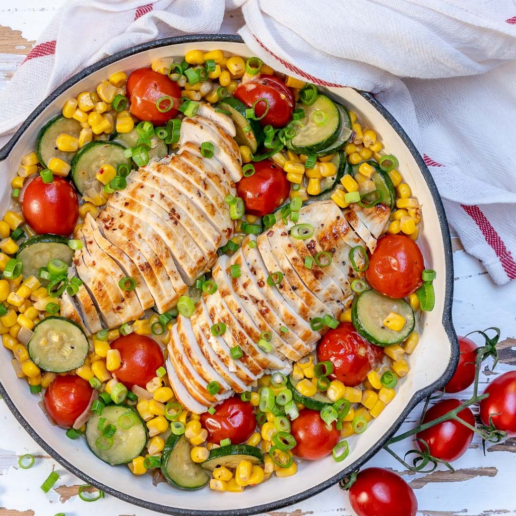 Creamy Chicken + Summer Veggie Skillet