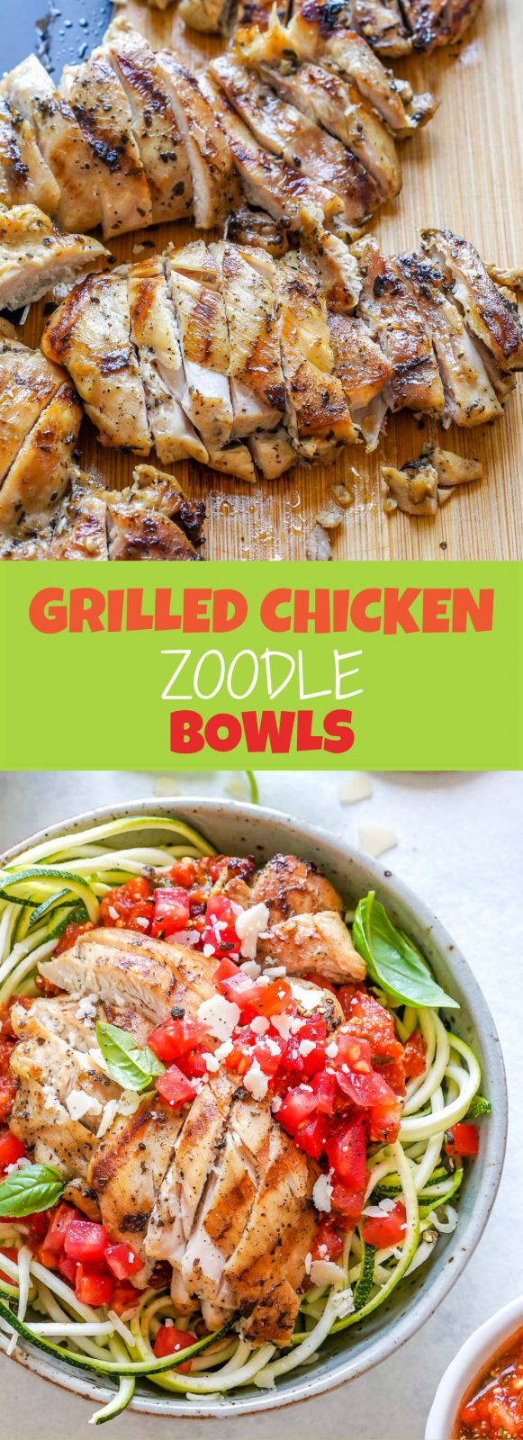 Grilled Chicken Zoodle Bowls with Tomato-Basil Sauce | Clean Food Crush